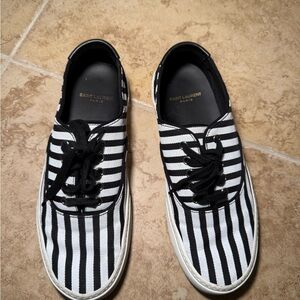 Saint Laurent Black and White Striped Sneakers